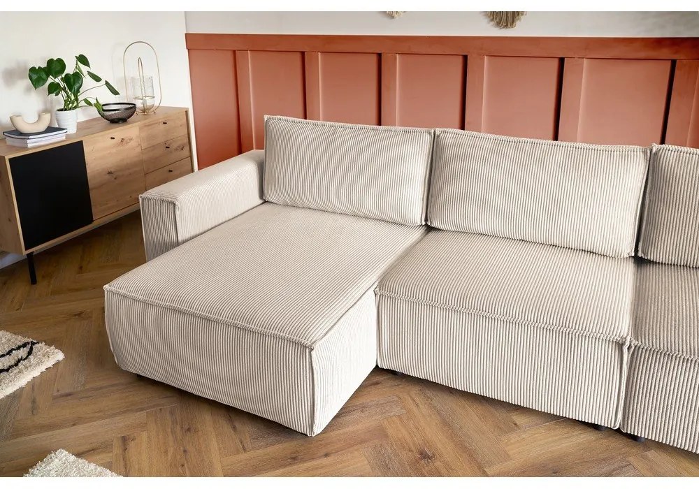 Krémovobiela menčestrová rohová pohovka (pravý roh/do tvaru "U") Nihad modular – Bobochic Paris