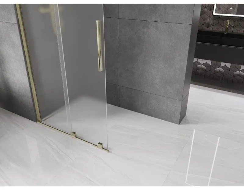 Mexen Velar, sprchová zástena s posuvnými dverami Walk-in 110 x 200 cm, 8mm sklo námraza, zlatá lesklá, 871-110-000-33-50