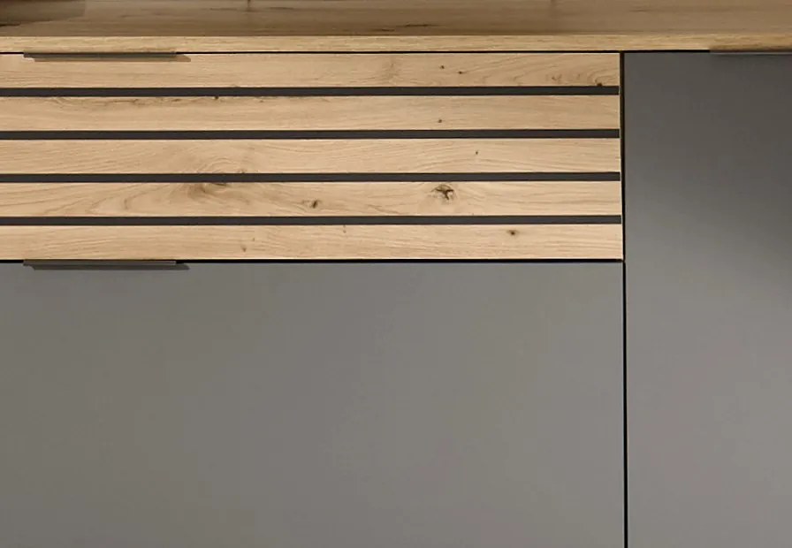 Obývacia stena Milan, dub artisan/sivá, s osvetlením