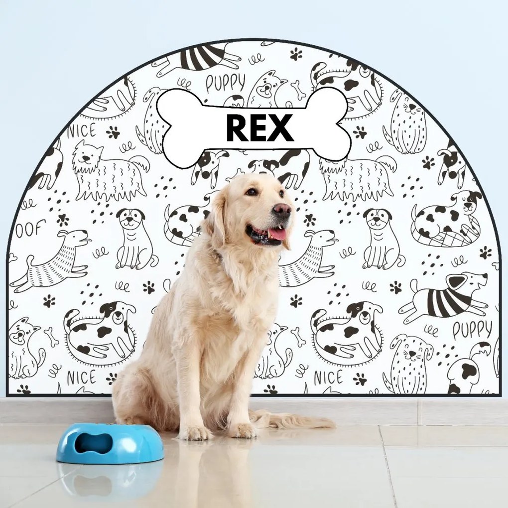 PIPPER. Ochranná textilná nálepka na stenu - Oblúk - Veselé psy Veľkosť: 120x96cm, Motív: s menom