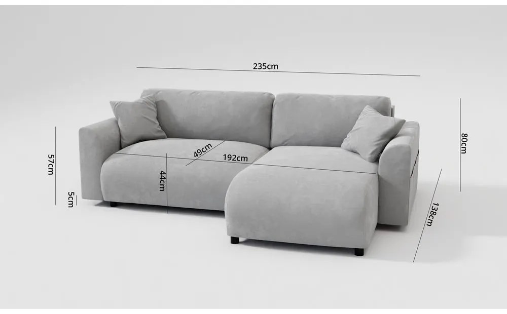 Svetlosivá zamatová rohová pohovka (variabilná) Lorine – Ropez