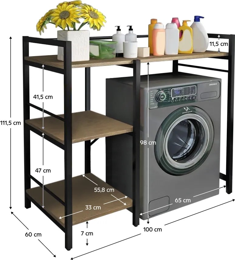 Kondela Regál nad práčku, dub/čierna, BARNET