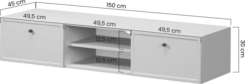 Závesný TV stolík Lorini 150 cm – kašmírová / zlaté úchytky T