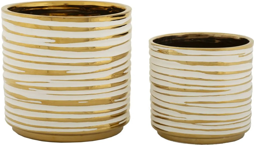 Sada 2 ks keramických obalů na květináče Blom bílo-zlatá