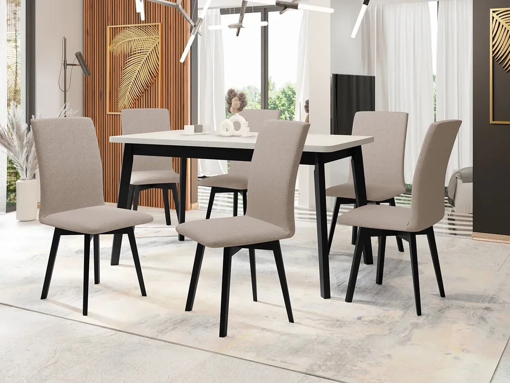 Jedálenský stôl so 6 stoličkami AL24, Morenie: dub artisan L, Poťahové látky: 25x - Paros 2, Farby nožičiek: čierna