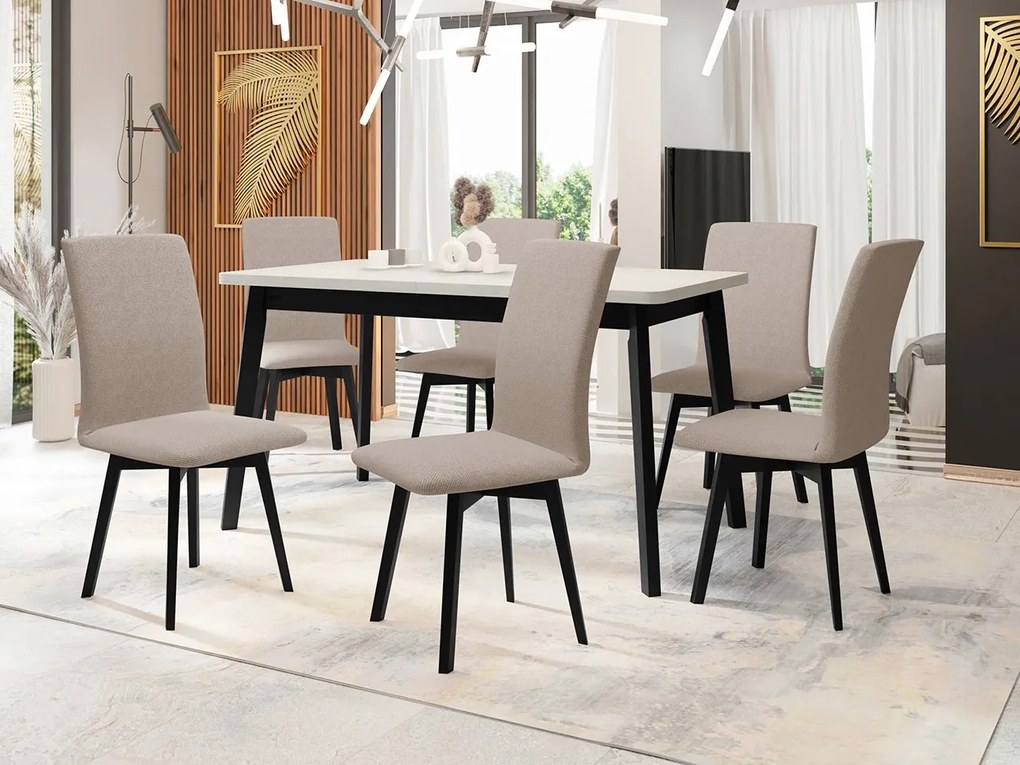 Jedálenský stôl so 6 stoličkami AL24, Morenie: dub artisan L, Poťahové látky: Zetta 297, Farby nožičiek: čierna