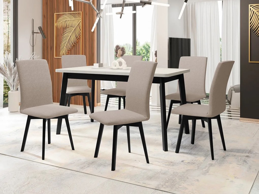 Jedálenský stôl so 6 stoličkami AL24, Morenie: sonoma - L, Poťahové látky: Hygge D20, Farby nožičiek: čierna