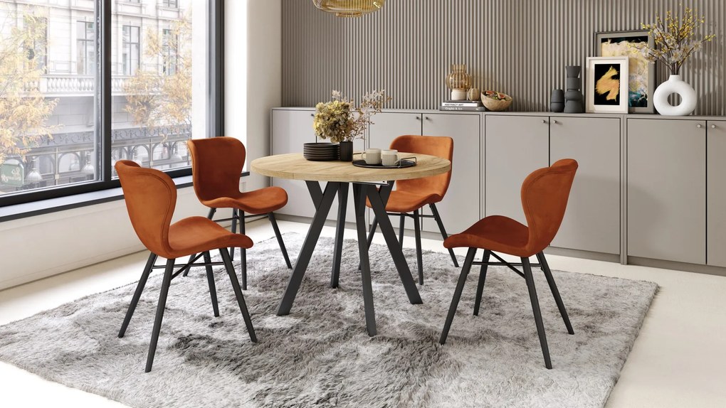 ALMO 100 Dub Craft Gold/čierne nohy - OKRÚHLY LOFTOVÝ/INDUSTRIÁLNY ROZKLADACÍ STÔL DO OBÝVAČKY/JEDÁLNE