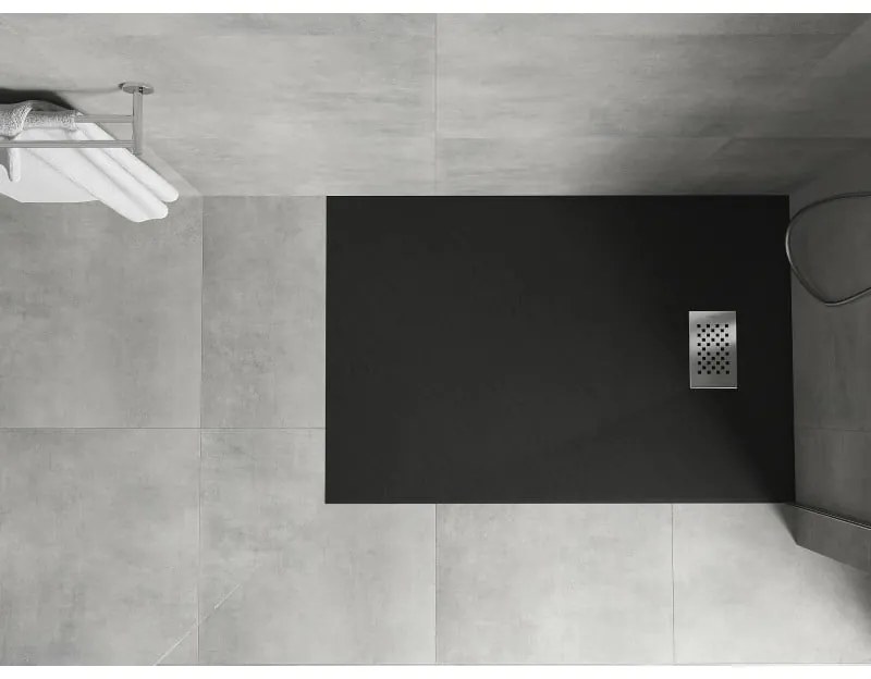 Mexen Hugo, obdĺžniková sprchová vanička SMC 120 x 80 cm, čierna, oceľová krytka, 42708012-X
