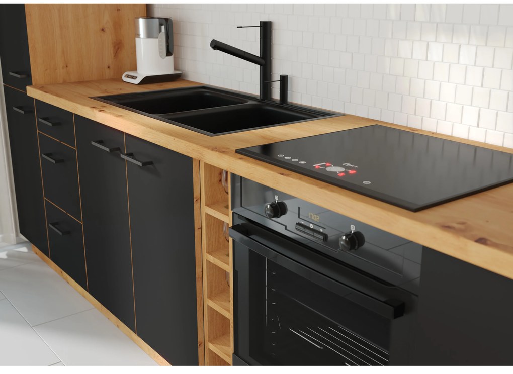 Dolná kuchynská skrinka Miraluna (dub artisan + čierna matná). Vlastná spoľahlivá doprava až k Vám domov. 1062372