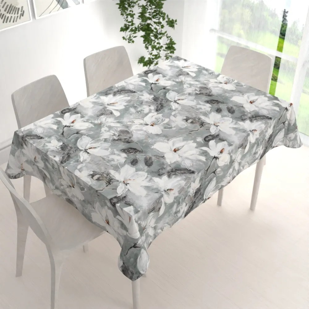 Biante Zamatový obdĺžnikový obrus Tamara TMR-016 Designové kvetiny na sivozelenom 120x180 cm