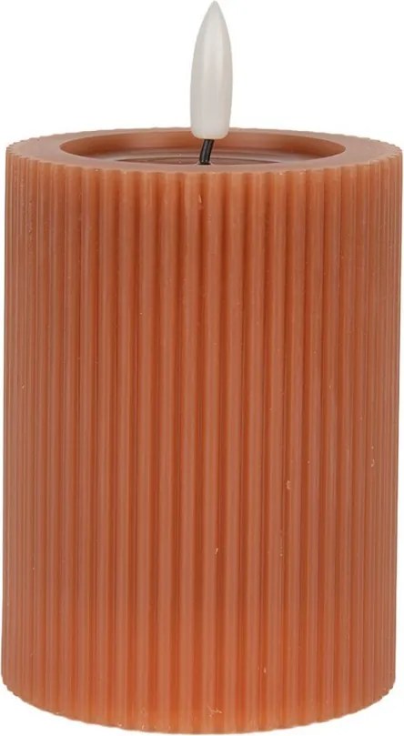 Hnedá valcová sviečka s vrúbkovaním Led Candle - Ø 8*13 cm / 2*AA