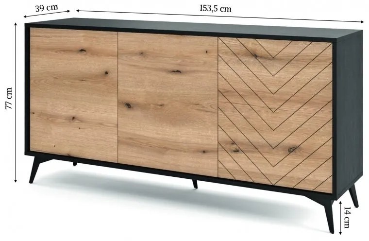 Komoda Diamant 154 cm dub/čierna