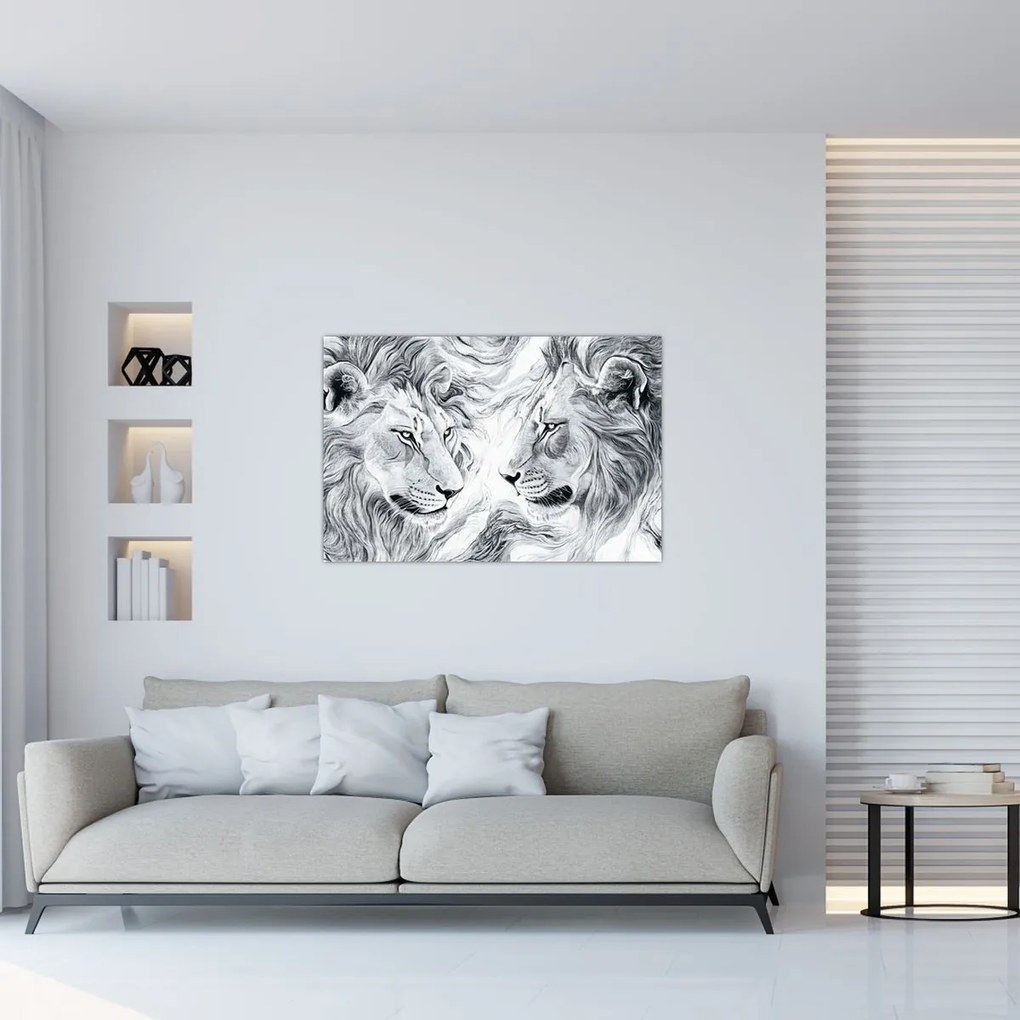 Obraz - Kreslené levie hlavy (90x60 cm)