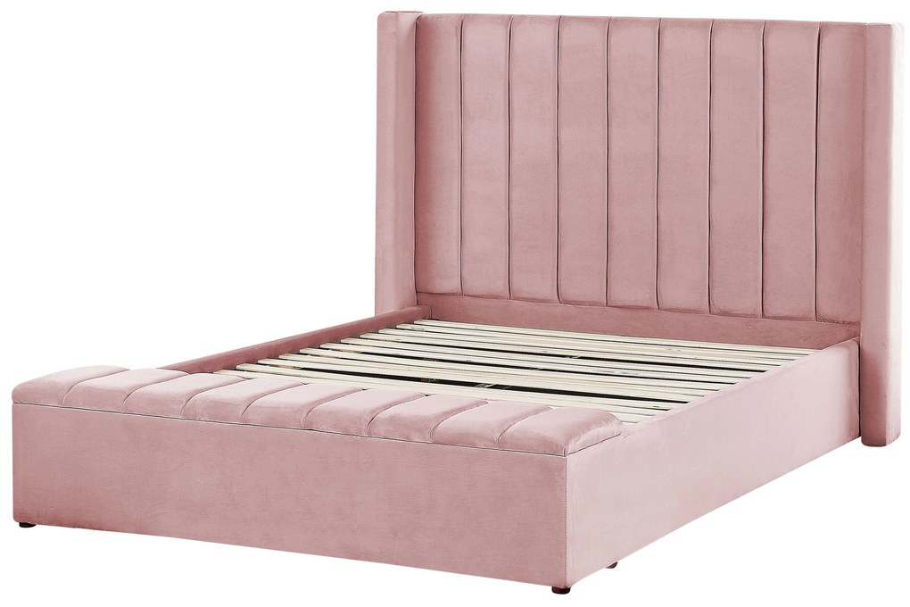 Zamatová posteľ s úložným priestorom 140 x 200 cm ružová NOYERS Beliani