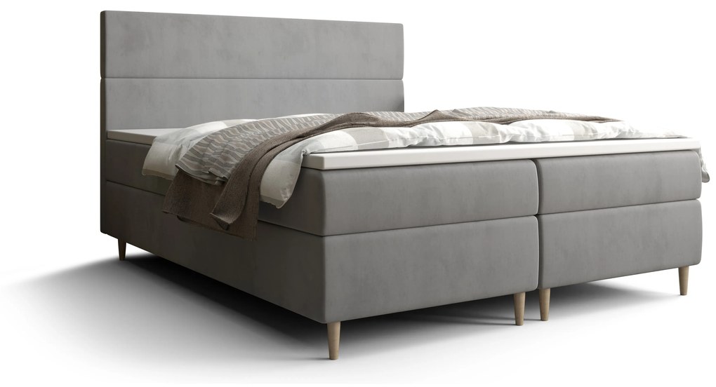 Manželská posteľ Boxspring 140 cm Flu (sivá) (s matracom a úložným priestorom). Akcia -20%. Vlastná spoľahlivá doprava až k Vám domov. 1046538