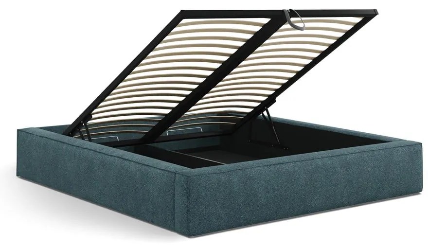 Modrá čalúnená dvojlôžková posteľ s úložným priestorom s roštom 140x200 cm Simon Darren – Micadoni