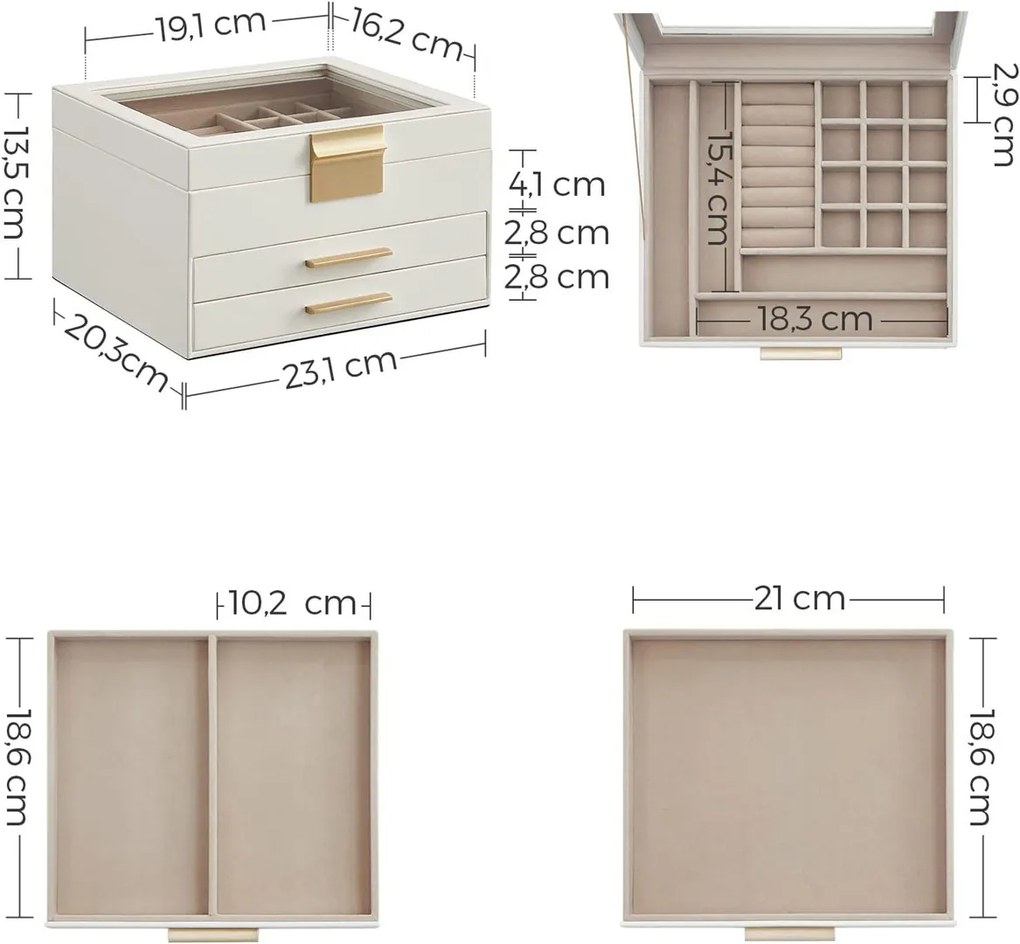 Šperkovnica Elegant, 23,1x13,5x20,3 cm, biela/béžová