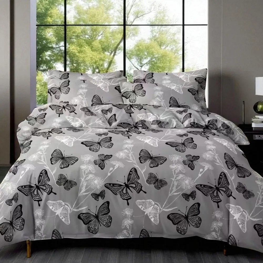 Obliečky OPRAH GREY BUTTERFLIES 7-dielna sada 140x200 cm