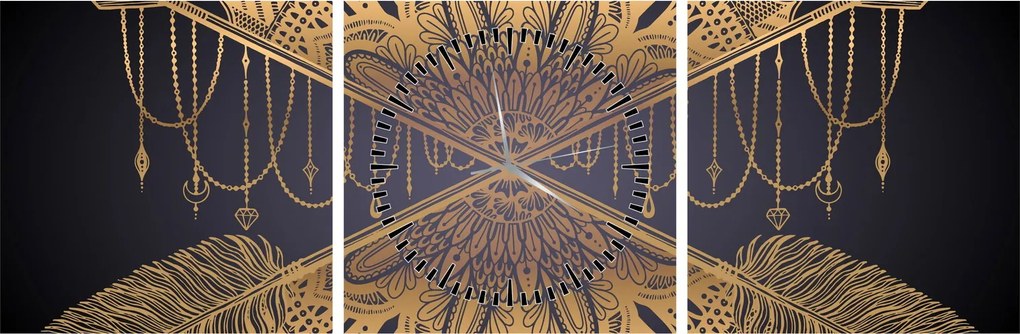 Obraz - Zlatá mandala s šípmi (s hodinami) (90x30 cm)