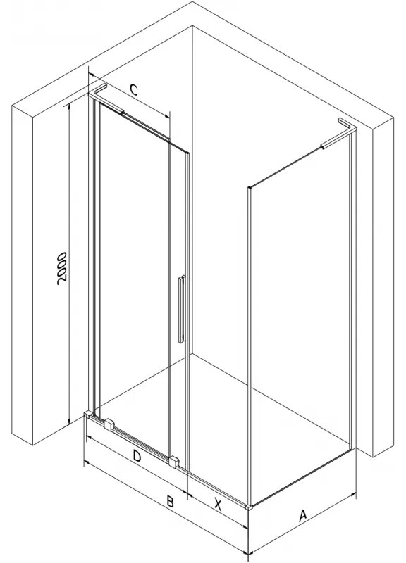 Mexen Velar L, sprchový kút s posuvnými dverami 90 x 80 cm, 8mm sklo námraza, zlatá lesklá, 871-090-080-33-50