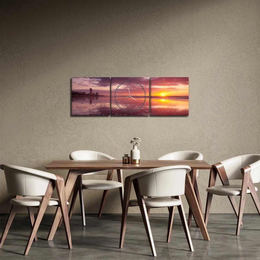 Obraz - Pláž pri západe slnka (s hodinami) (90x30 cm)