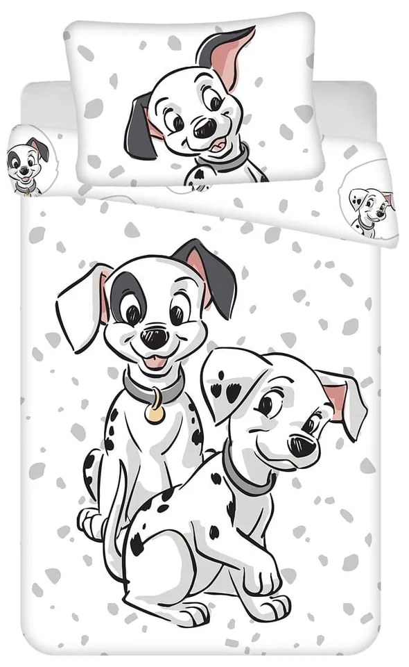 Biele bavlnené detské obliečky do postieľky 100x135 cm 101 Dalmatians – Jerry Fabrics