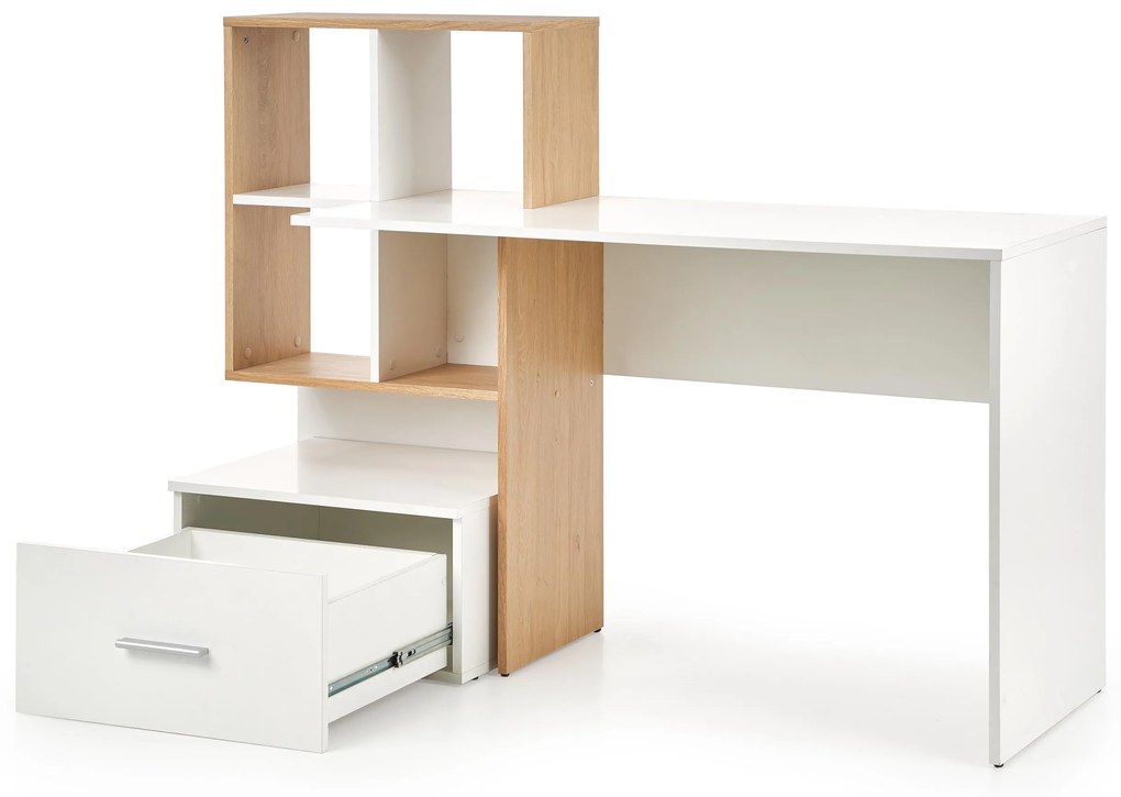 Písací stôl MULTI s policami a zásuvkou - biely / dub zlatý