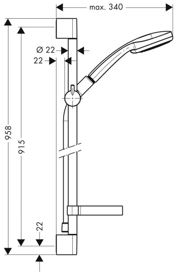 Hansgrohe Croma 100, Vario sprchová súprava so sprchovou tyčou 90 cm a miskou na mydlo, chrómová, HAN-27771000