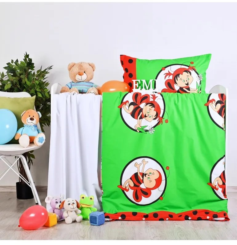 Obliečky detské bavlnené včielky zeleno-červené EMI, Vankúš 45x65