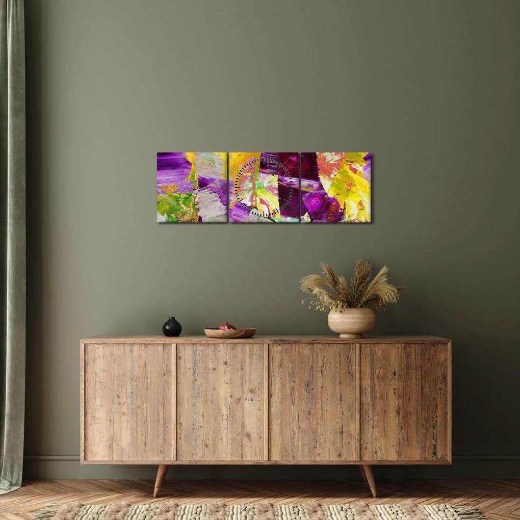 Obraz abstrakcie - maľba (s hodinami) (90x30 cm)