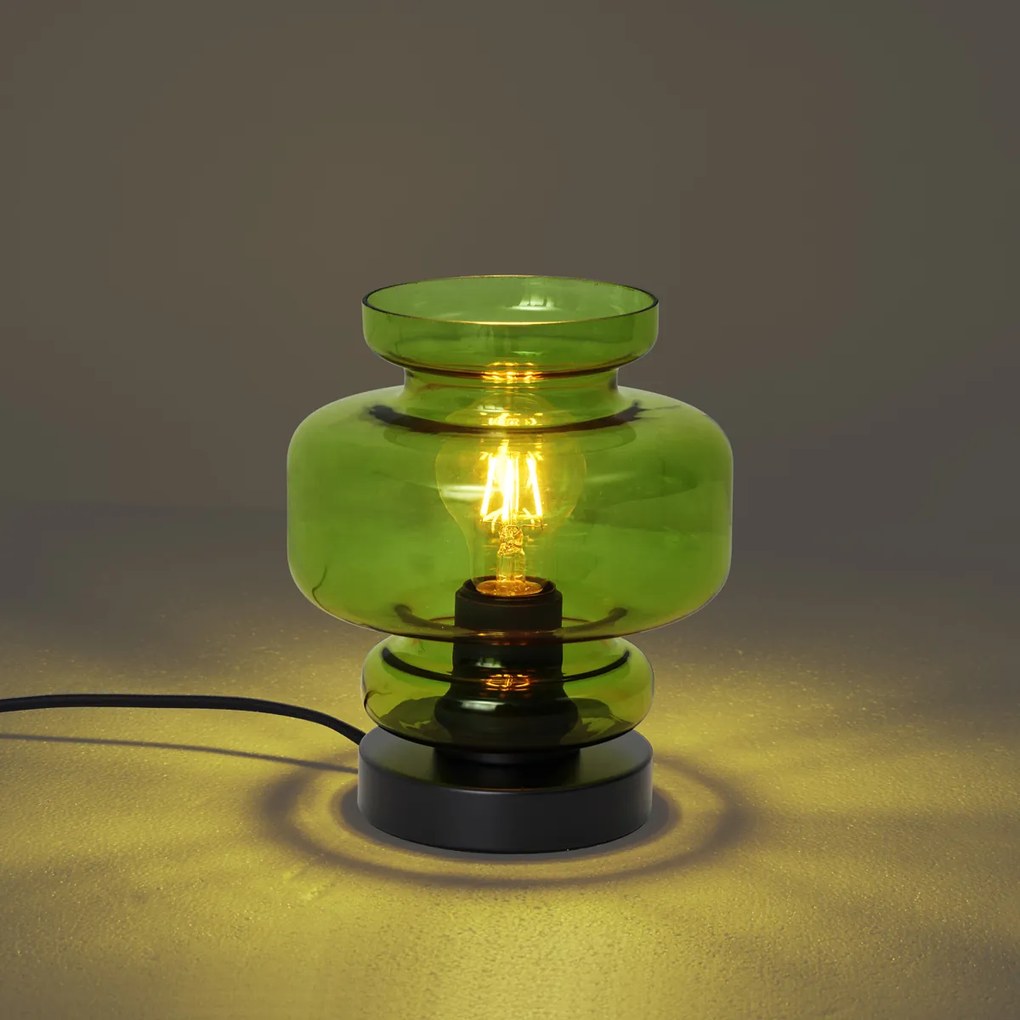 Retro stolná lampa čierna so zeleným sklom - Denise