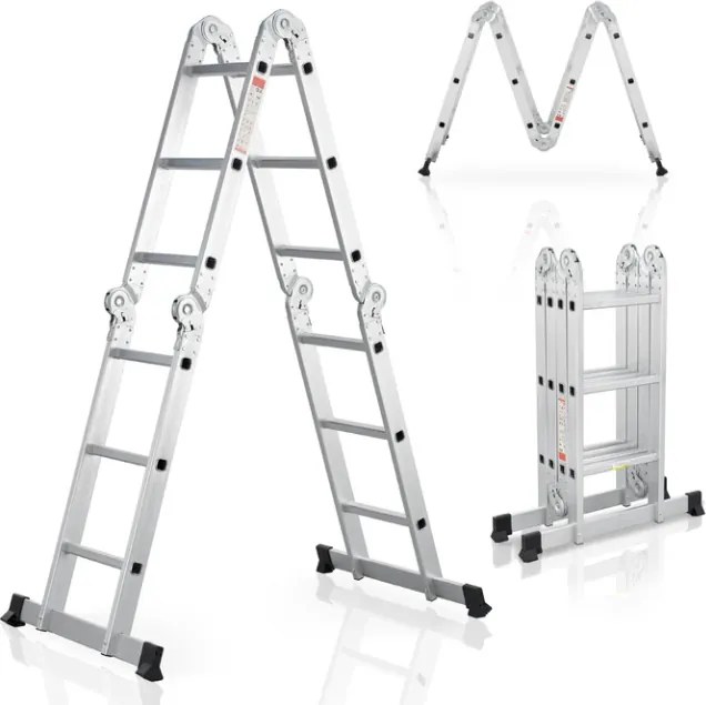 Hliníkový skladací rebrík 3,6 m, 4 dielny, 6 priečok, 150 kg