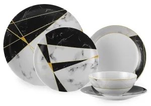 24-dielna jedálenská súprava, čierna/biela/zlatá, porcelán