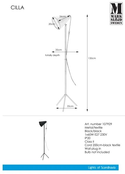 Markslöjd 107929 - Stojacia lampa CILLA 1xE27/60W/230V