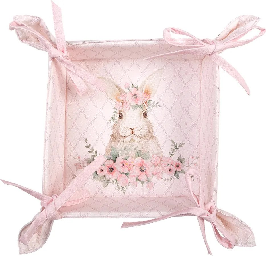 Ružový bavlnený košík na pečivo so zajačikom Floral Easter Bunny - 35*35*8 cm