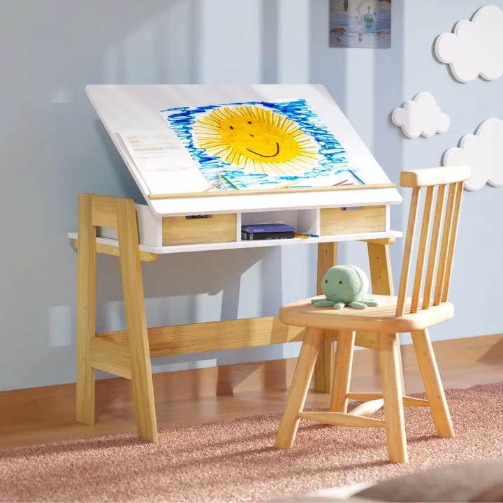 Detský rastúci stôl s úložným priestorom, biely