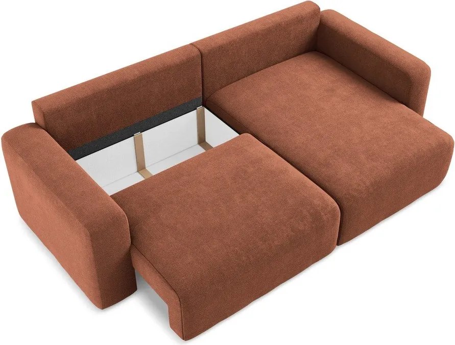 Ženilková rozkladacia/s úložným priestorom rohová pohovka v terakotovej farbe (pravý roh/s leňoškou) Kona – Makamii