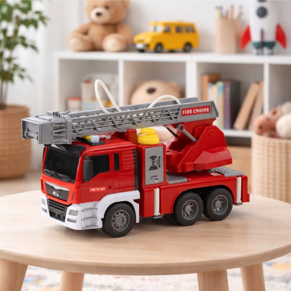 LEAN Toys Hasičské auto s výložníkom striekanie vody svetlá zvuky