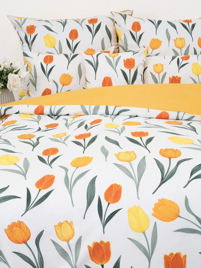 Bavlnené obliečky Renforcé - Kvety tulipánov oranžové 140 × 200 cm, 70 x 90 cm