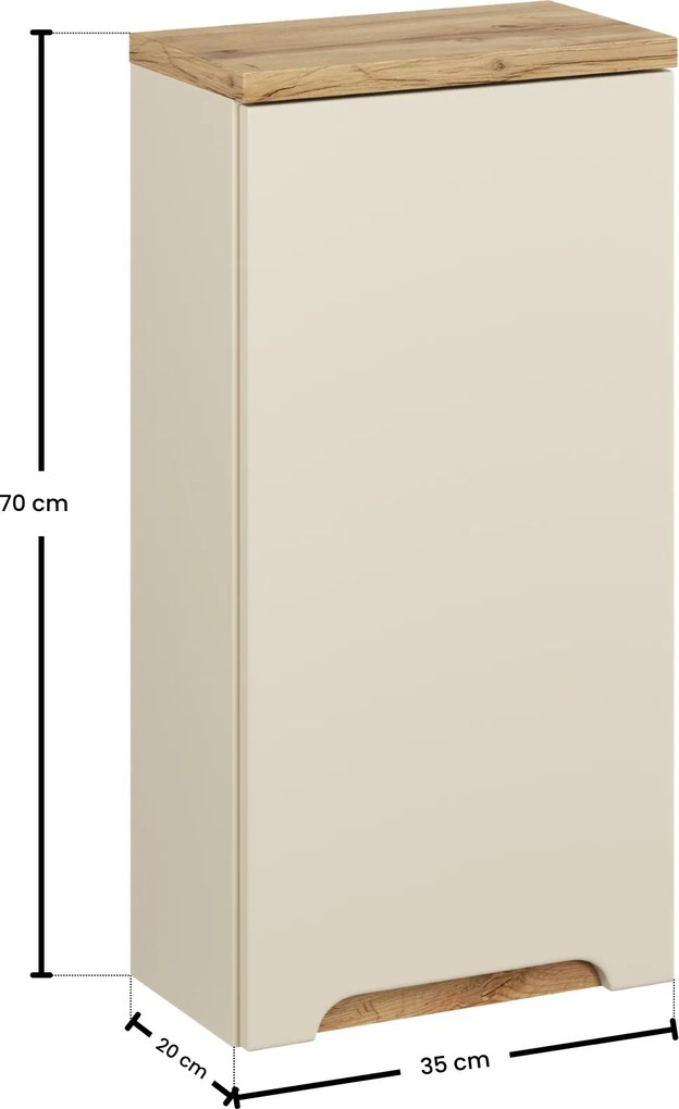 Comad Kúpeľňová skrinka závesná horná Bali Cashmere 35 kašmír/dub wotan