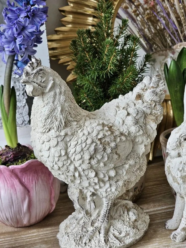 Béžová antik dekorácia sliepky - 21*12*26 cm