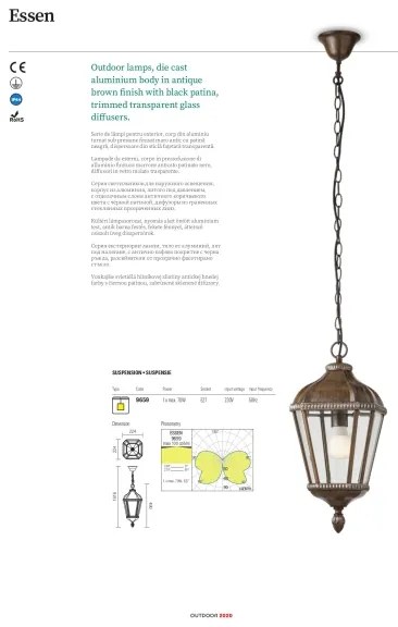 Redo 9662 - Vonkajšia lampa ESSEN 1xE27/70W/230V 221,5 cm IP44 hnedá/patina