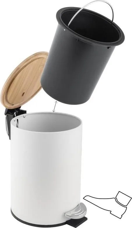 Odpadkový kôš do kúpeľne VINCENT s bambusovým krytom 3l - softclose - biely