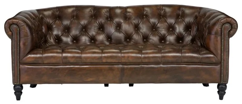 furniture-nabytek.cz - Masívna pohovka Chesterfield Shelford, pravá koža, hnedá – 196×89×85 cm