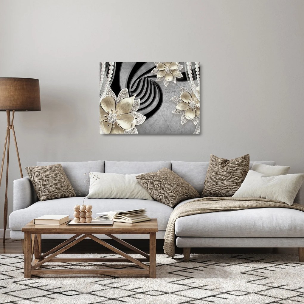 Sklenený obraz - 3D zlaté kvety (70x50 cm)