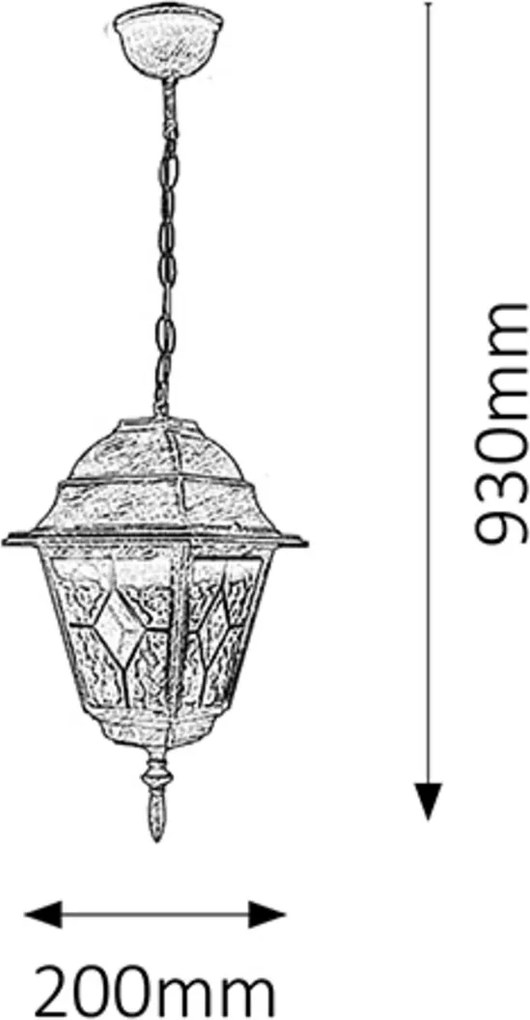 Rabalux Vonkajšia závesná lampa Monaco max. 60W | E27 | IP43 - antická zlatá