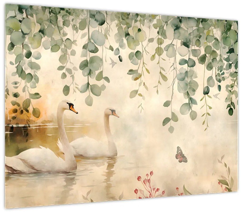 Sklenený obraz - Jazero, aquarel (70x50 cm)