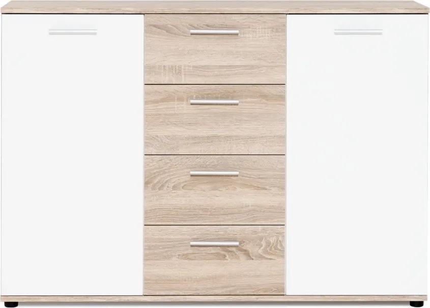 Komoda so 4 zásuvkami Jacky, dub sonoma/biela