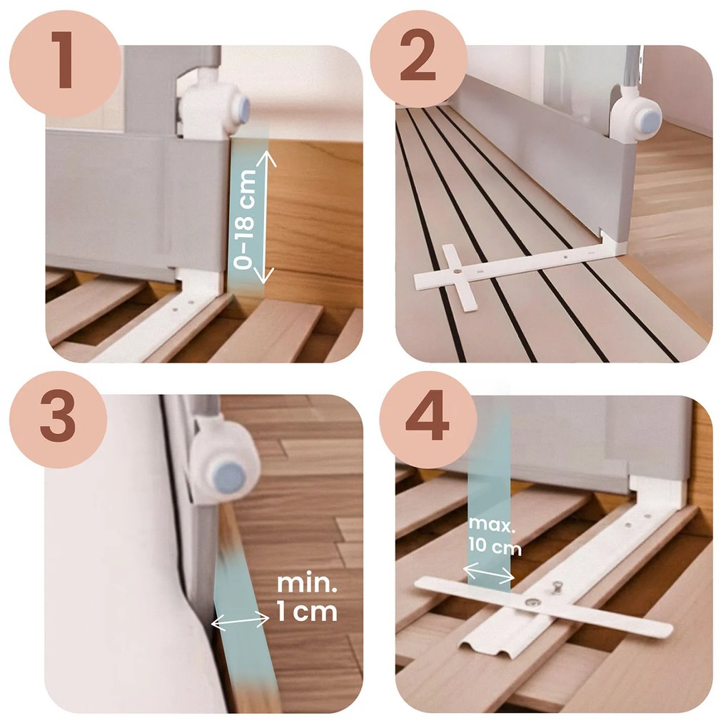 Bezpečnostná zábrana k posteli 180 cm Nukido NK-228 - sivá